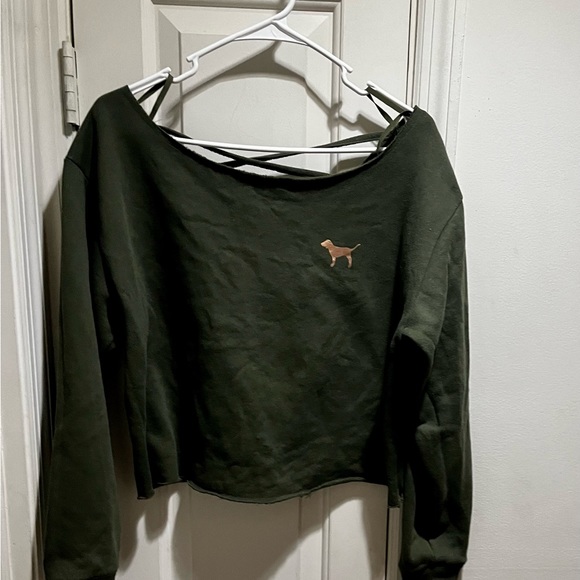 Pink VS olive pink off the shoulders crop top sweatshirt - Picture 12 of 12